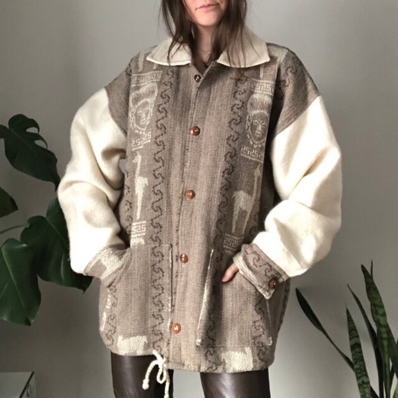 Wool woven blanket jacket / men’s XL - Picture 5 of 9